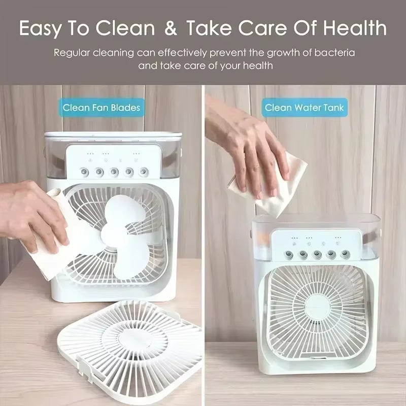 3 in 1 Ice Fan Air Conditioner Household Small Air Cooler LED Night Light Portable Humidifier Air Adjustment Fan Office Home Fan