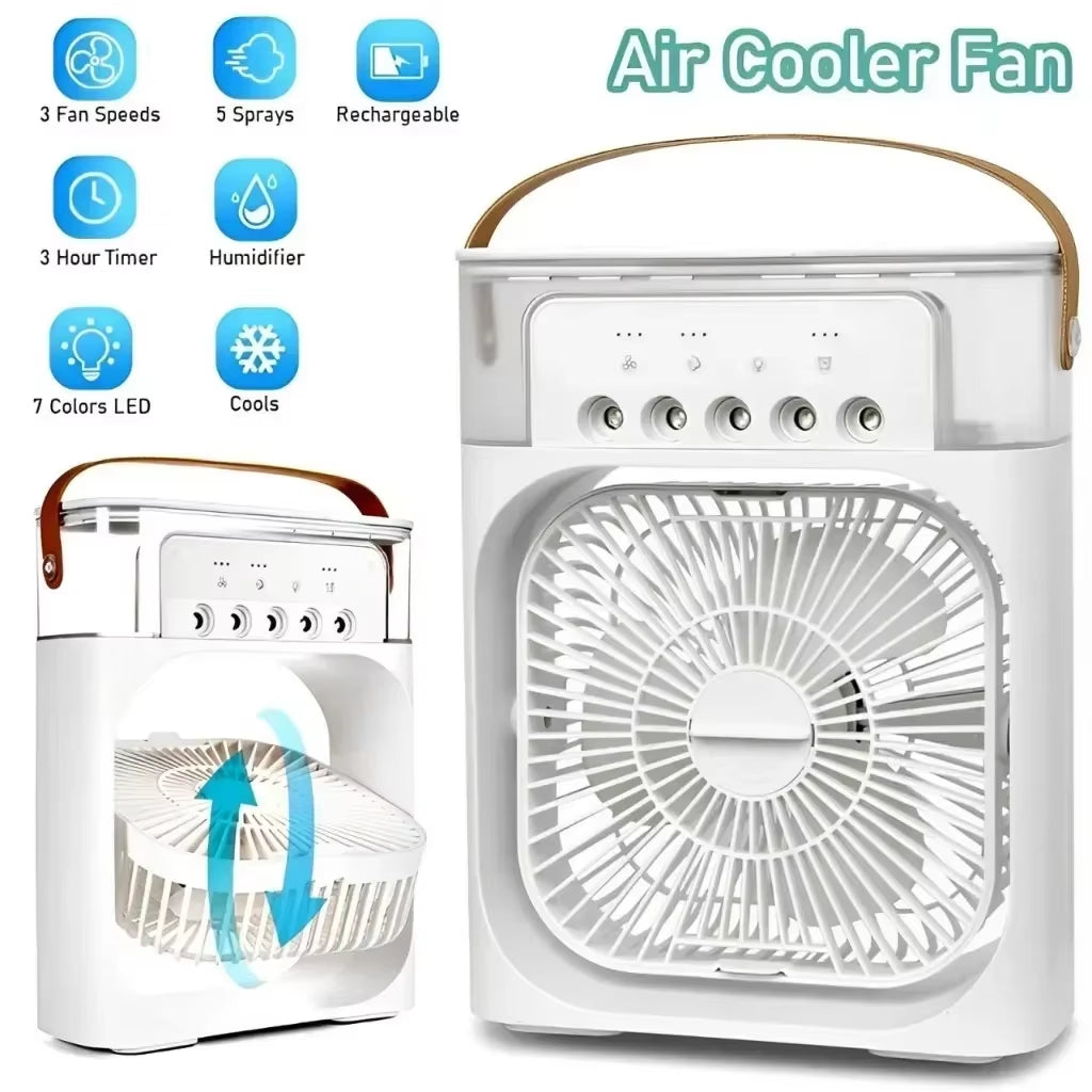3 in 1 Ice Fan Air Conditioner Household Small Air Cooler LED Night Light Portable Humidifier Air Adjustment Fan Office Home Fan