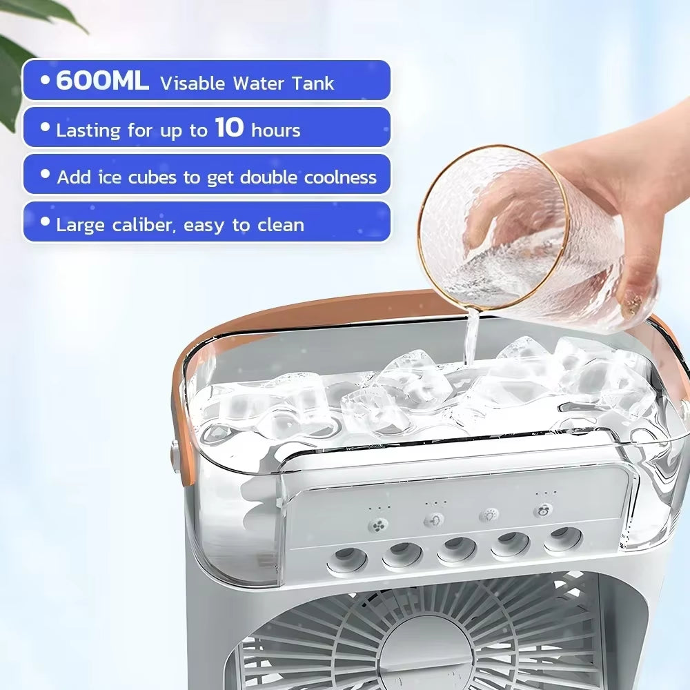 3 in 1 Ice Fan Air Conditioner Household Small Air Cooler LED Night Light Portable Humidifier Air Adjustment Fan Office Home Fan