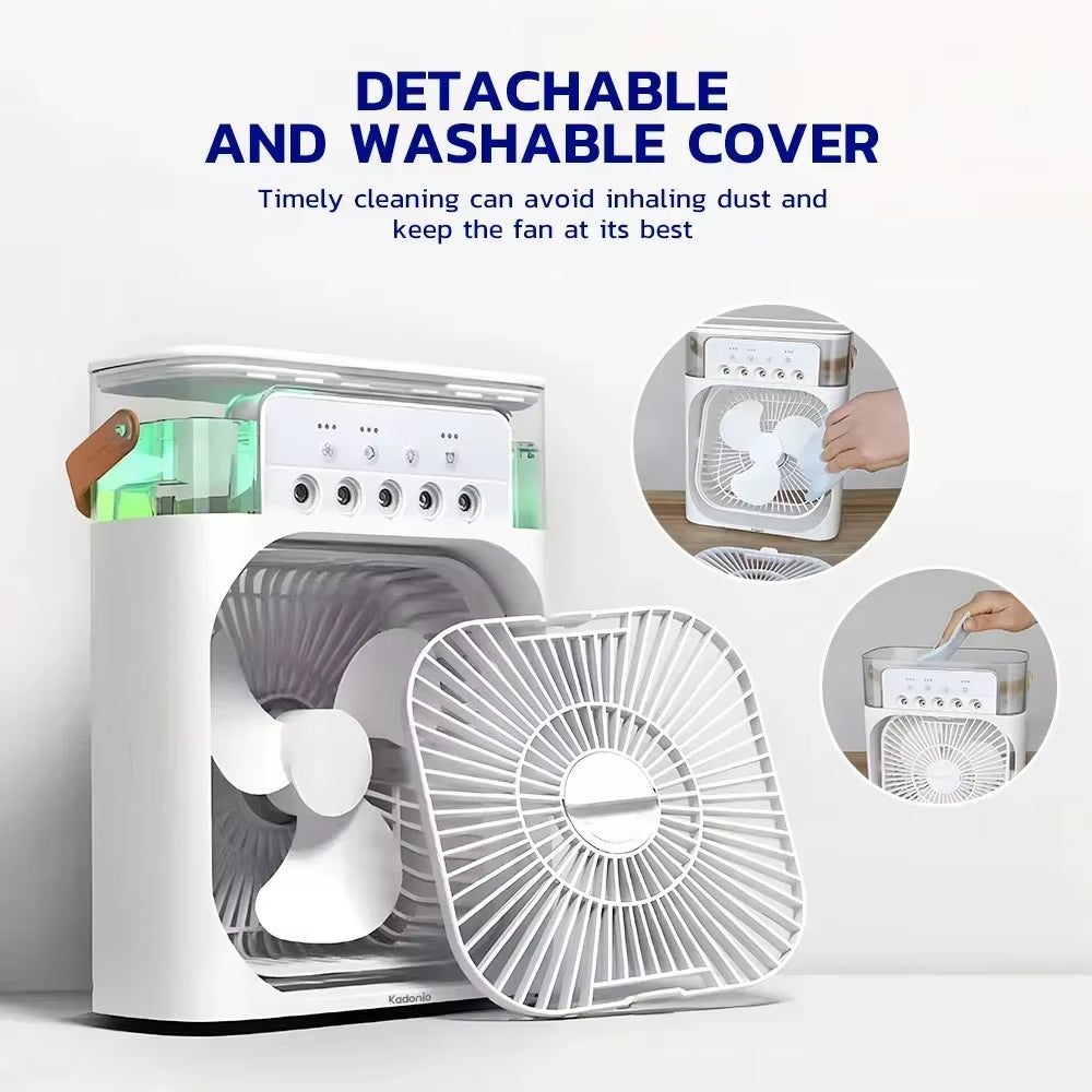 3 in 1 Ice Fan Air Conditioner Household Small Air Cooler LED Night Light Portable Humidifier Air Adjustment Fan Office Home Fan