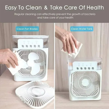 3 in 1 Ice Fan Air Conditioner Household Small Air Cooler LED Night Light Portable Humidifier Air Adjustment Fan Office Home Fan